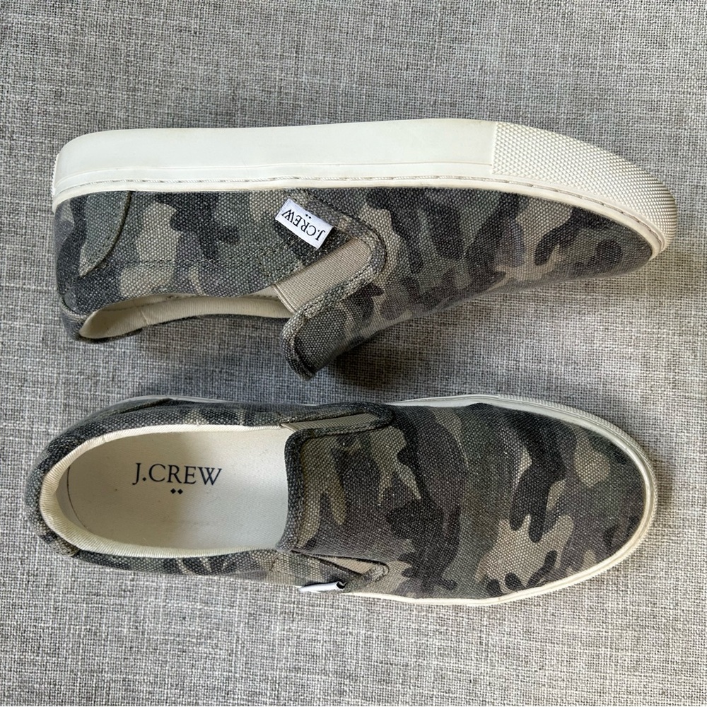J. Crew Factory Green Road Trip Camouflage Canvas Slip-On Sneakers Size 8